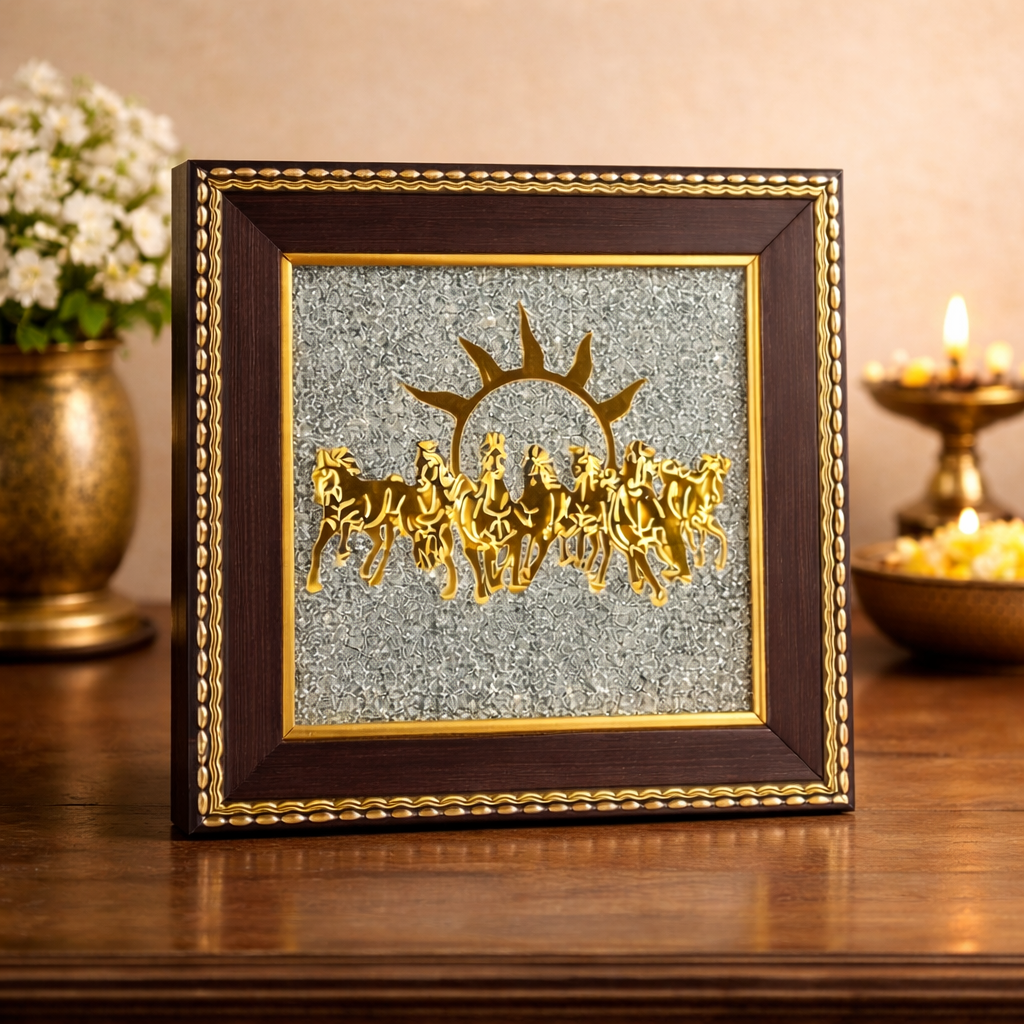 Mantra Abhimantrit 7 Horses Ashirbad Raw Pyrite Frame