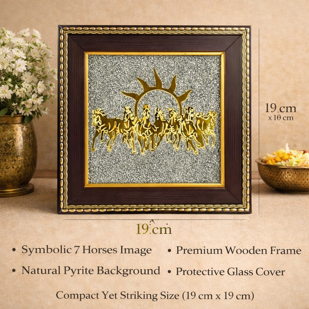 Mantra Abhimantrit 7 Horses Ashirbad Raw Pyrite Frame