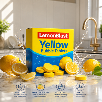 ✨Lemon Blast Yellow Bubble Tablets – Odor Eliminator + Blockage Remover🤩